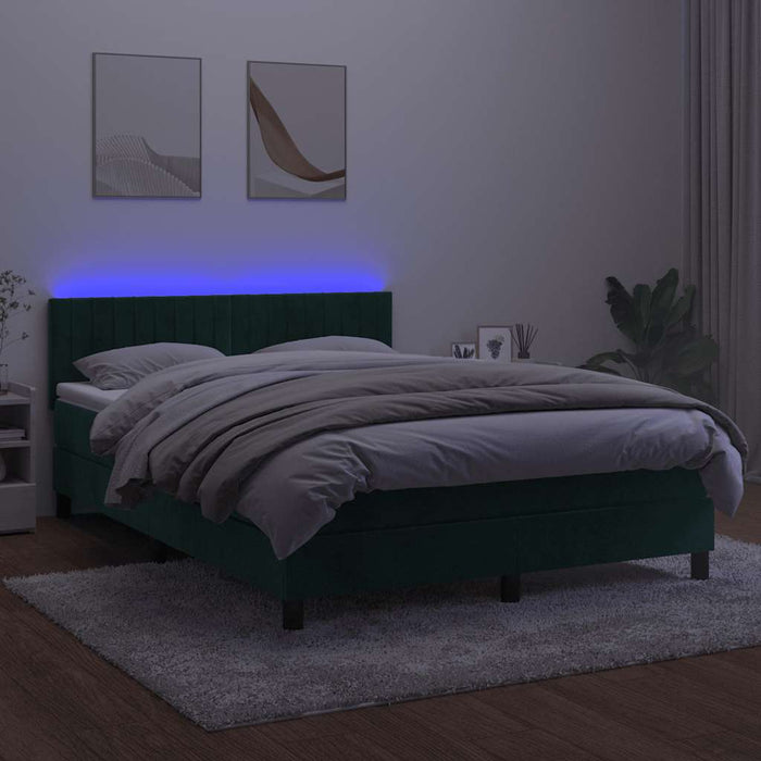 Letto a Molle con Materasso e LED Verde Scuro 140x200cm Velluto 3134528