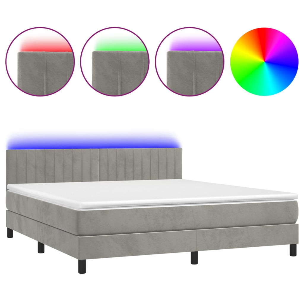 Letto a Molle Materasso e LED Grigio Chiaro 180x200 cm Vellutocod mxl 122849
