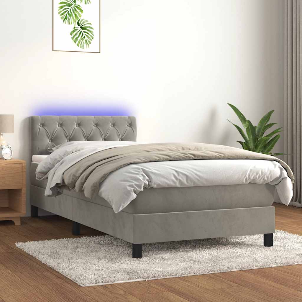 Letto a Molle con Materasso e LED-Struttura Letto con Materasso Grigio Chiaro 80x200 cm Velluto 753391