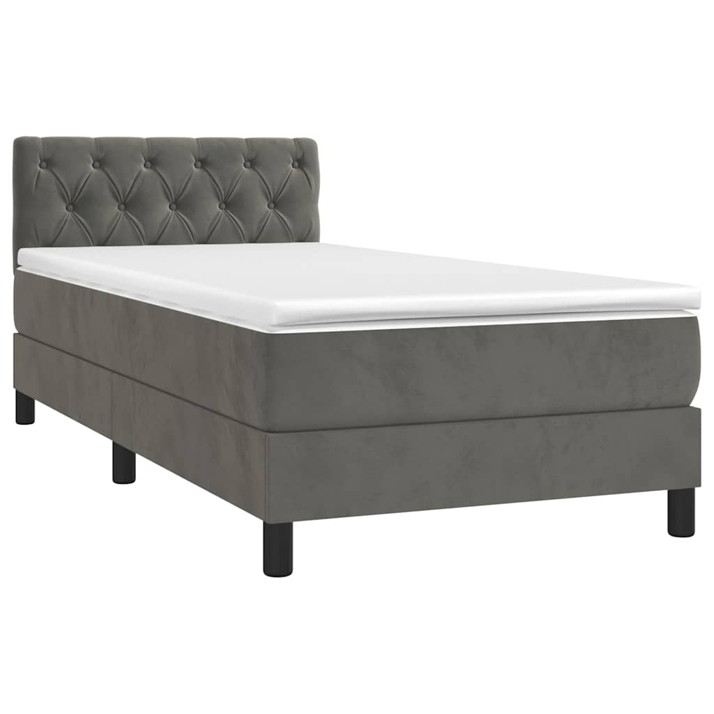 Letto a Molle con Materasso e LED Grigio Scuro 80x200cm Velluto 3134550