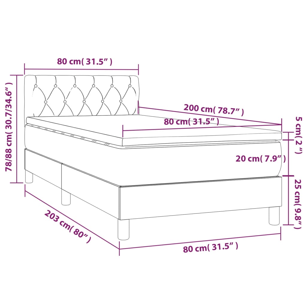 Letto a Molle con Materasso e LED-Struttura Letto con Materasso Nero 80x200 cm in Velluto 224890