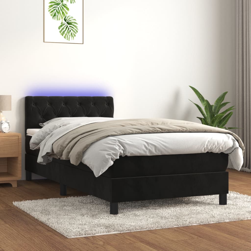 Letto a Molle con Materasso e LED-Struttura Letto con Materasso Nero 80x200 cm in Velluto 224890