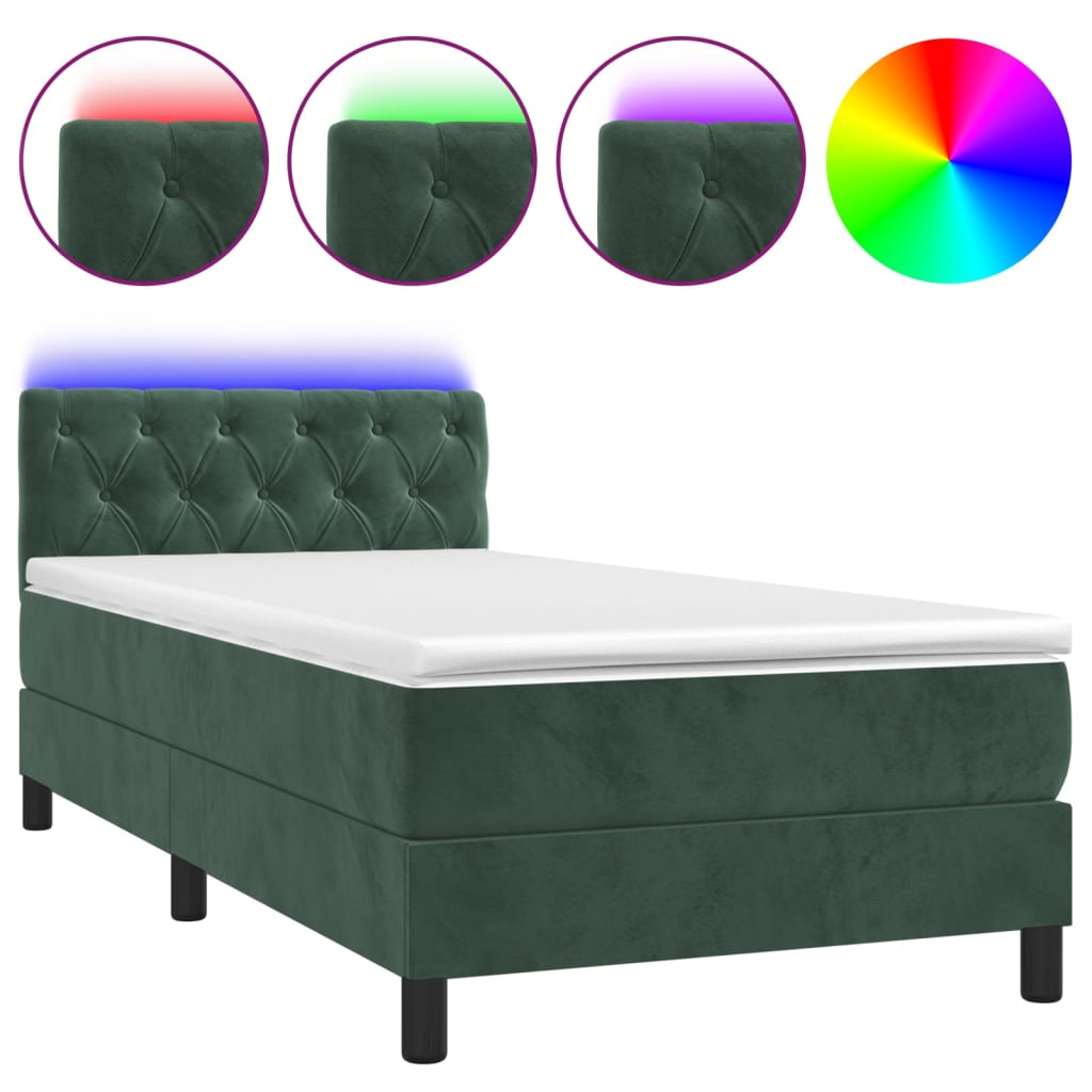 Letto a Molle con Materasso e LED-Struttura Letto con Materasso Verde Scuro 80x200cm Velluto 655979