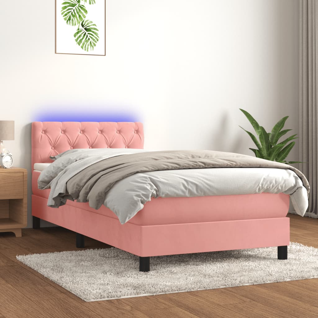 Letto a Molle con Materasso e LED-Struttura Letto con Materasso Rosa 80x200 cm in Velluto 418328