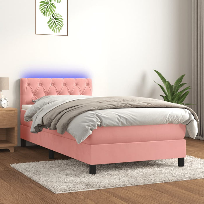 Letto a Molle con Materasso e LED-Struttura Letto con Materasso Rosa 80x200 cm in Velluto 418328