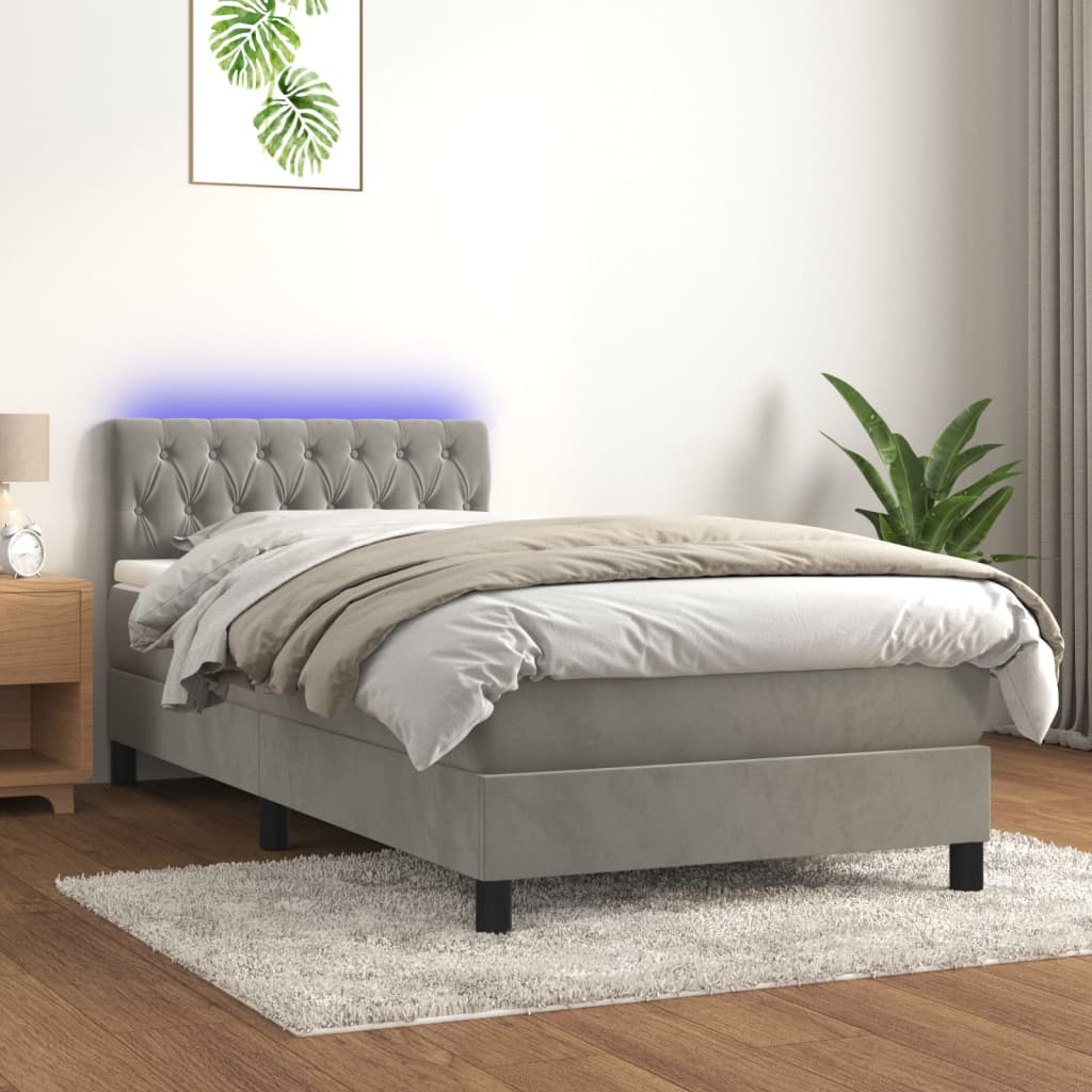 Letto a Molle con Materasso e LED-Struttura Letto con Materasso Grigio Chiaro 90x190 cm Velluto 430149