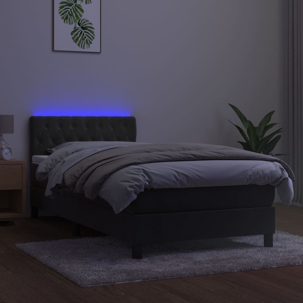 Letto a Molle con Materasso e LED Grigio Scuro 90x190cm Velluto 3134556