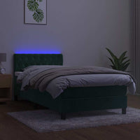 Letto a Molle con Materasso e LED Verde Scuro 90x200cm Velluto 3134564