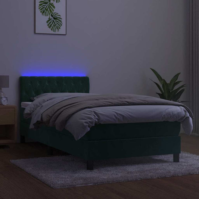 Letto a Molle con Materasso e LED Verde Scuro 90x200cm Velluto 3134564