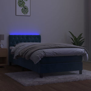 Letto a Molle con Materasso e LED Blu Scuro 90x200cm in Velluto 3134565