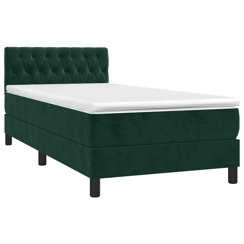 Letto a Molle con Materasso e LED Verde Scuro 100x200cm Velluto 3134570
