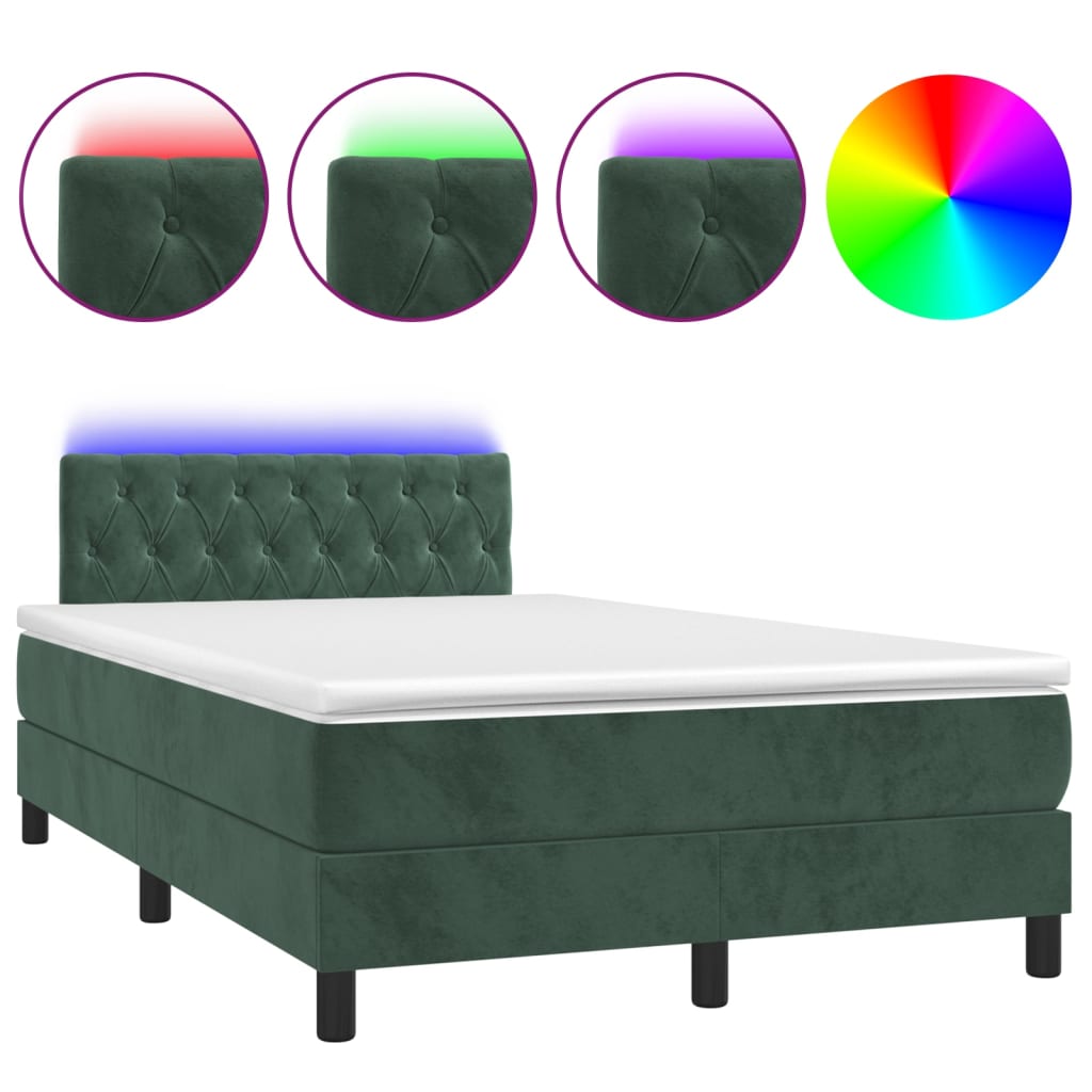 Letto a Molle con Materasso e LED Verde Scuro 120x200cm Velluto 3134576