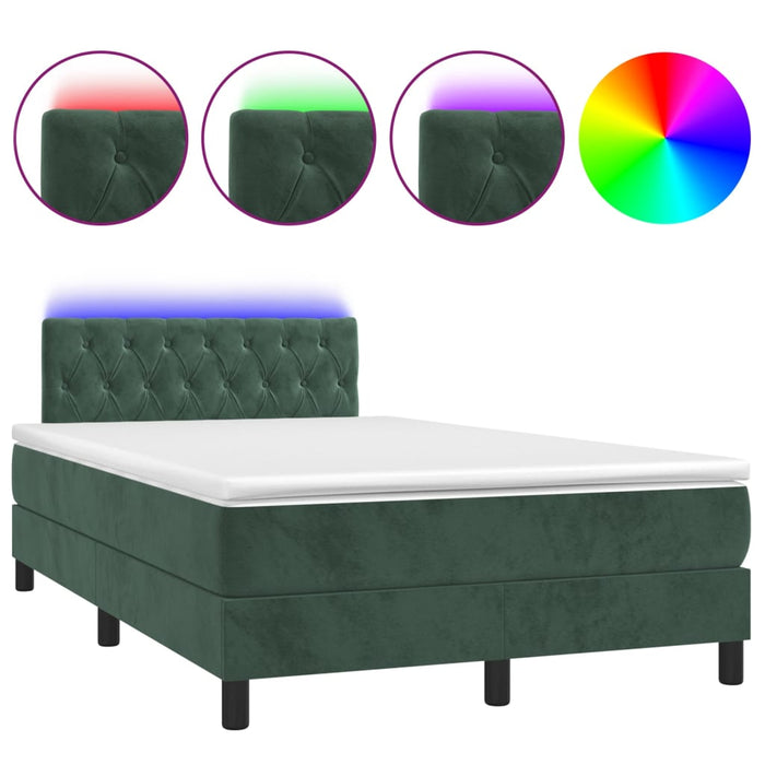 Letto a Molle con Materasso e LED Verde Scuro 120x200cm Velluto 3134576