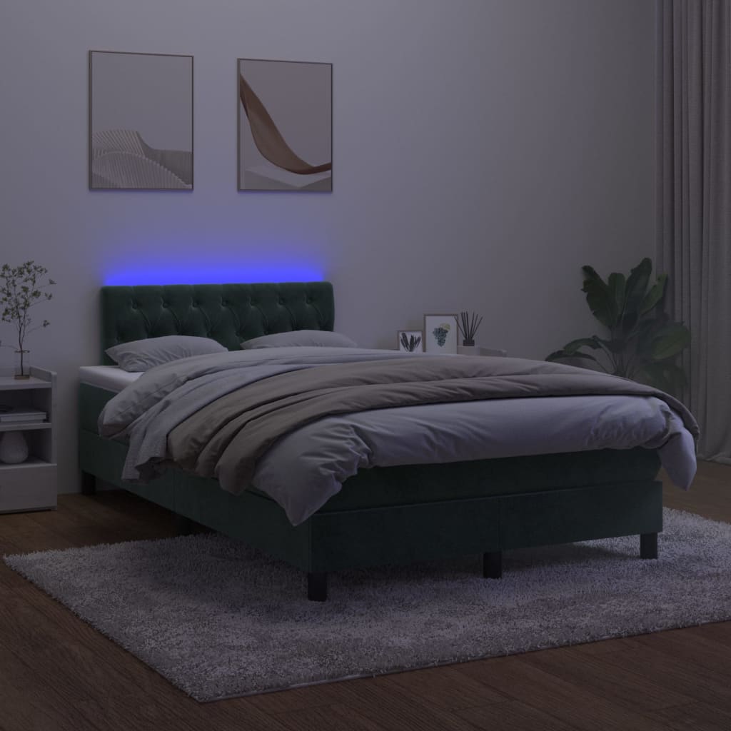 Letto a Molle con Materasso e LED Verde Scuro 120x200cm Velluto 3134576