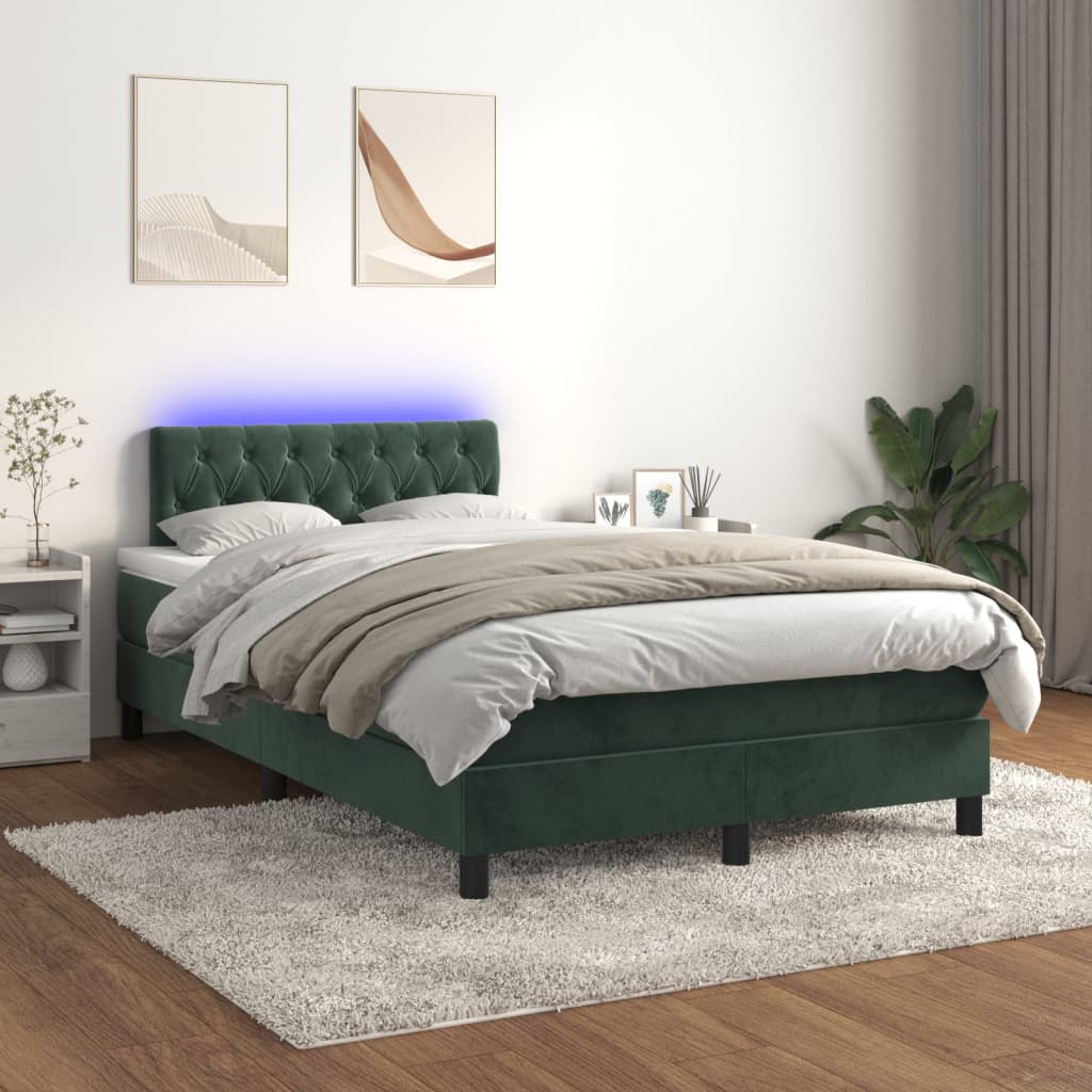 Letto a Molle con Materasso e LED Verde Scuro 120x200cm Velluto 3134576