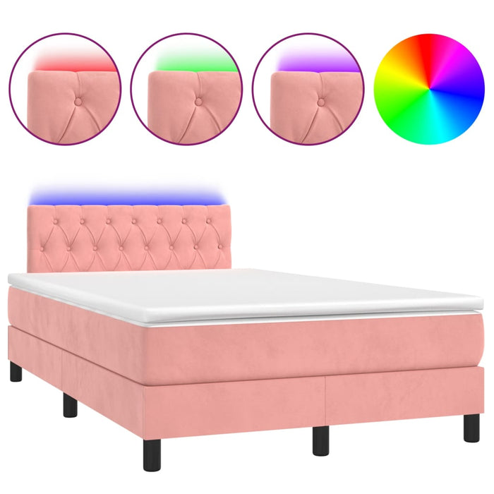 Letto a Molle con Materasso e LED Rosa 120x200 cm in Velluto 3134578