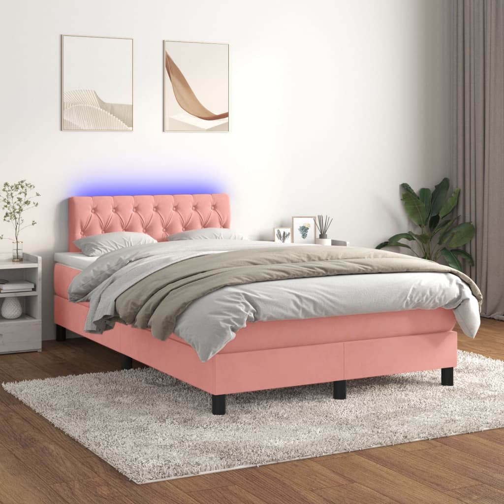 Letto a Molle con Materasso e LED Rosa 120x200 cm in Velluto 3134578