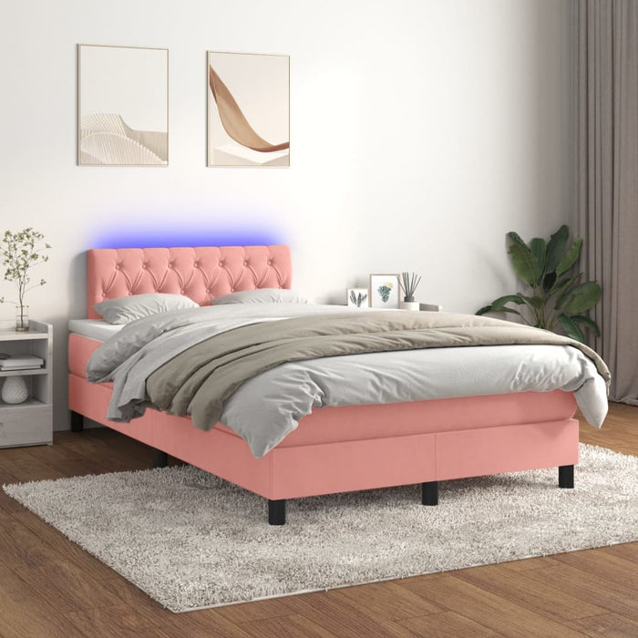 Letto a Molle con Materasso e LED Rosa 120x200 cm in Velluto 3134578