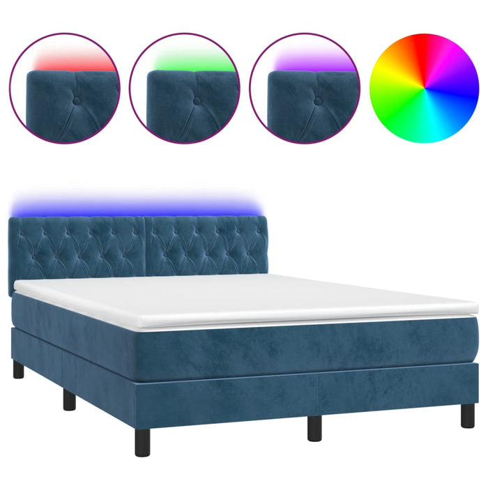 Letto a Molle con Materasso e LED Blu Scuro 140x200 cmcod mxl 122861