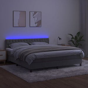Letto a Molle Materasso e LED Grigio Chiaro 180x200 cm Velluto