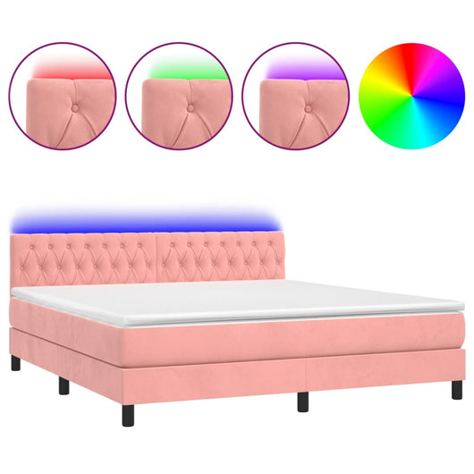 Letto a Molle con Materasso e LED Rosa 180x200 cm in Velluto 3134602