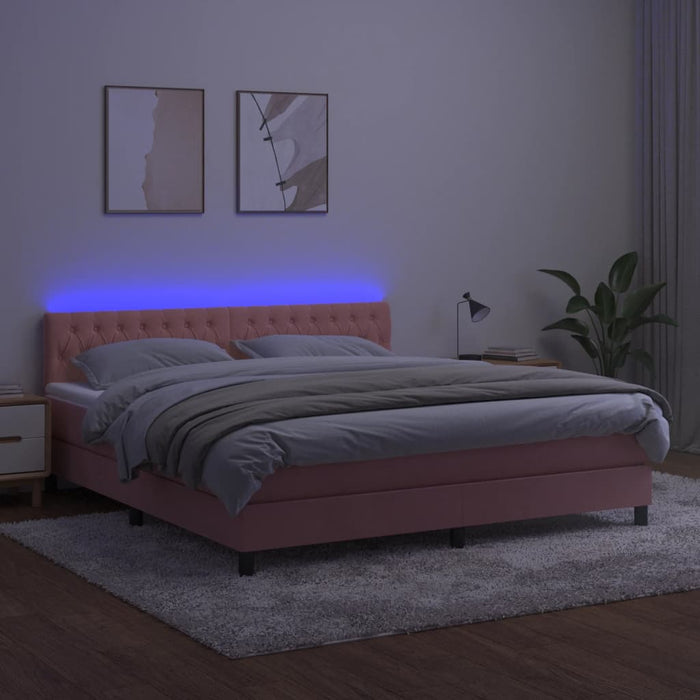 Letto a Molle con Materasso e LED Rosa 180x200 cm in Velluto 3134602