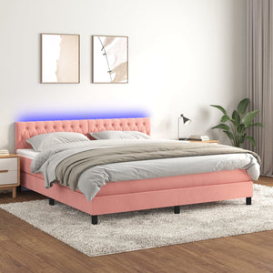 Letto a Molle con Materasso e LED Rosa 180x200 cm in Velluto 3134602