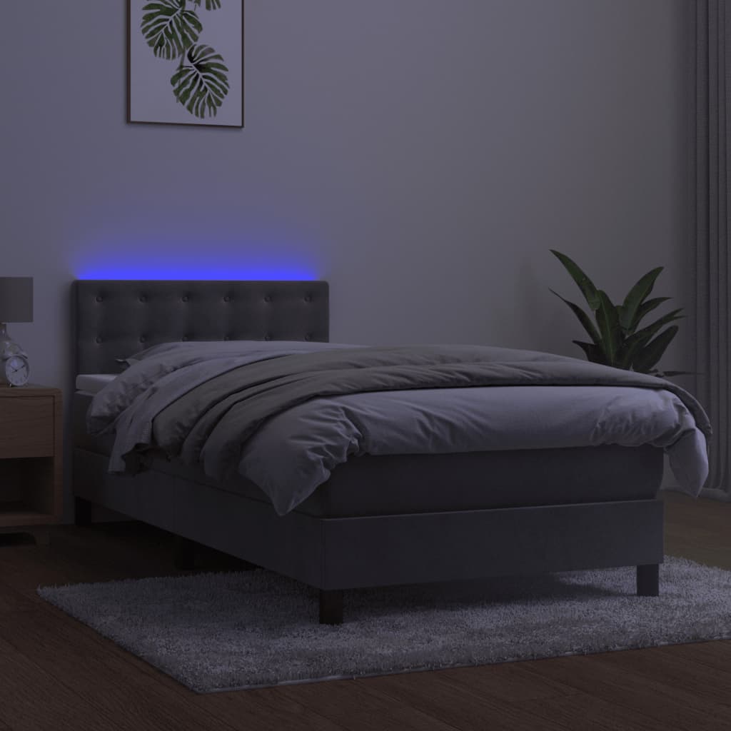 Letto a Molle Materasso e LED Grigio Chiaro 80x200 cm Velluto
