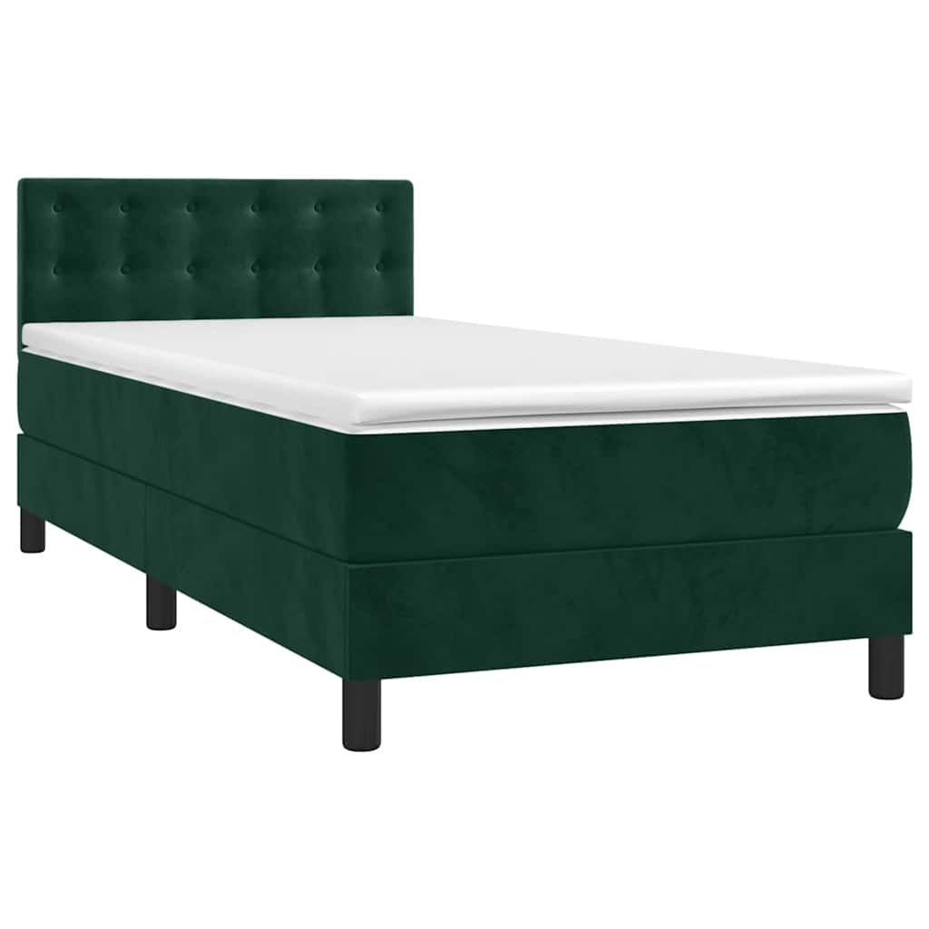 Letto a Molle con Materasso e LED-Struttura Letto con Materasso Verde Scuro 80x200cm Velluto 280645