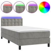 Letto a Molle Materasso e LED Grigio Chiaro 90x190 cm Velluto 3134615