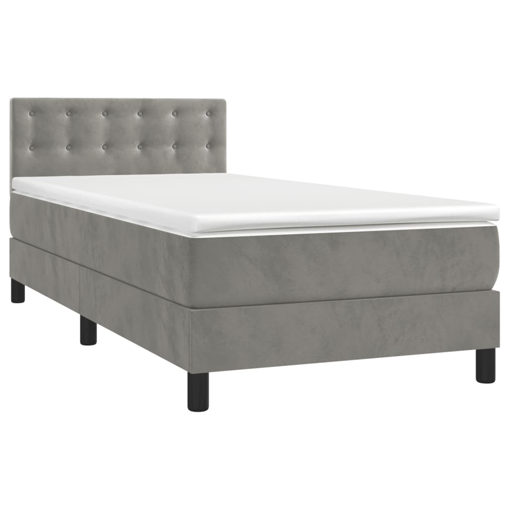 Letto a Molle Materasso e LED Grigio Chiaro 90x190 cm Velluto 3134615