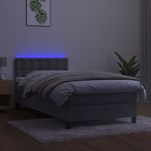 Letto a Molle Materasso e LED Grigio Chiaro 90x190 cm Velluto 3134615