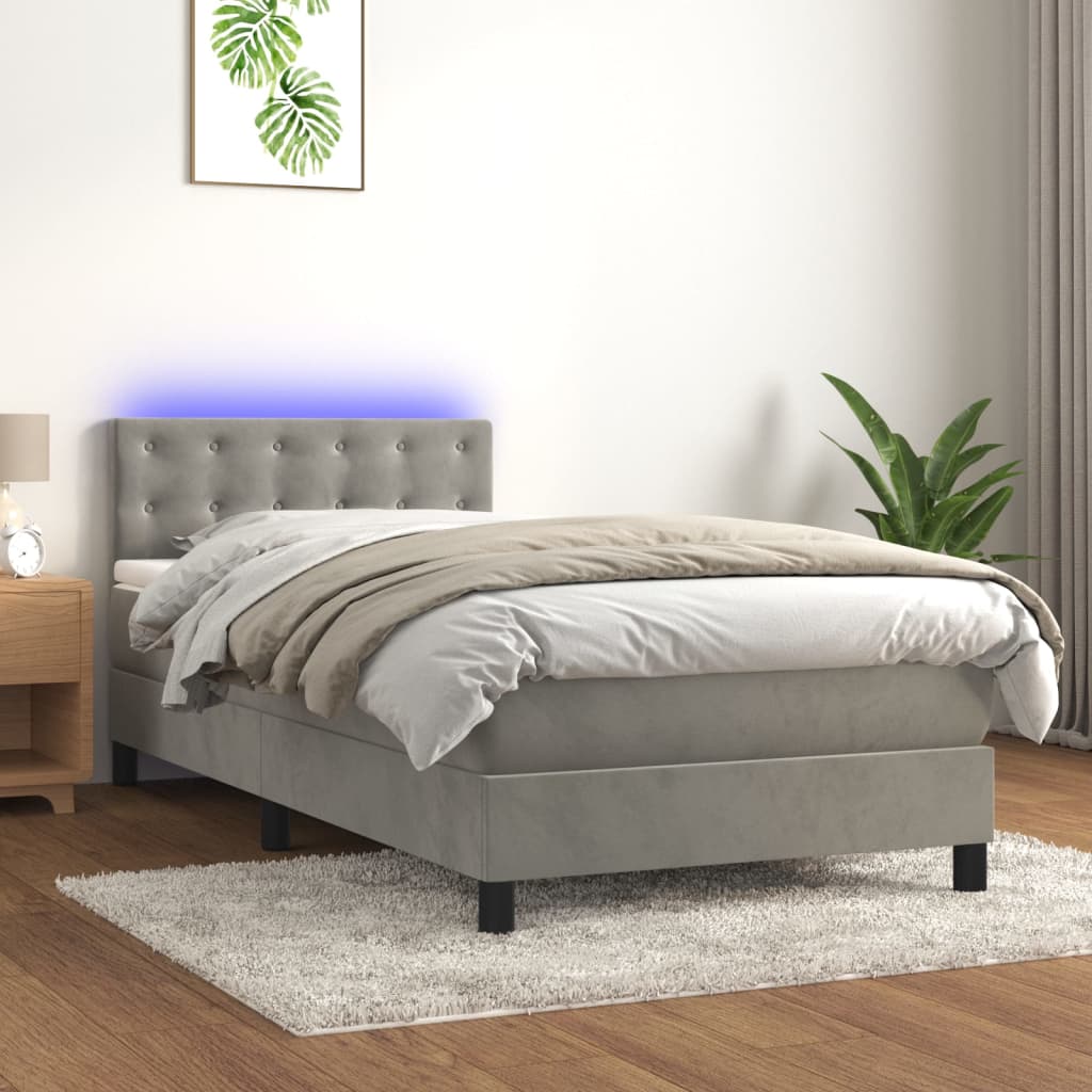 Letto a Molle Materasso e LED Grigio Chiaro 90x190 cm Velluto 3134615