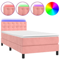 Letto a Molle con Materasso e LED-Struttura Letto con Materasso Rosa 90x190 cm in Velluto 214804