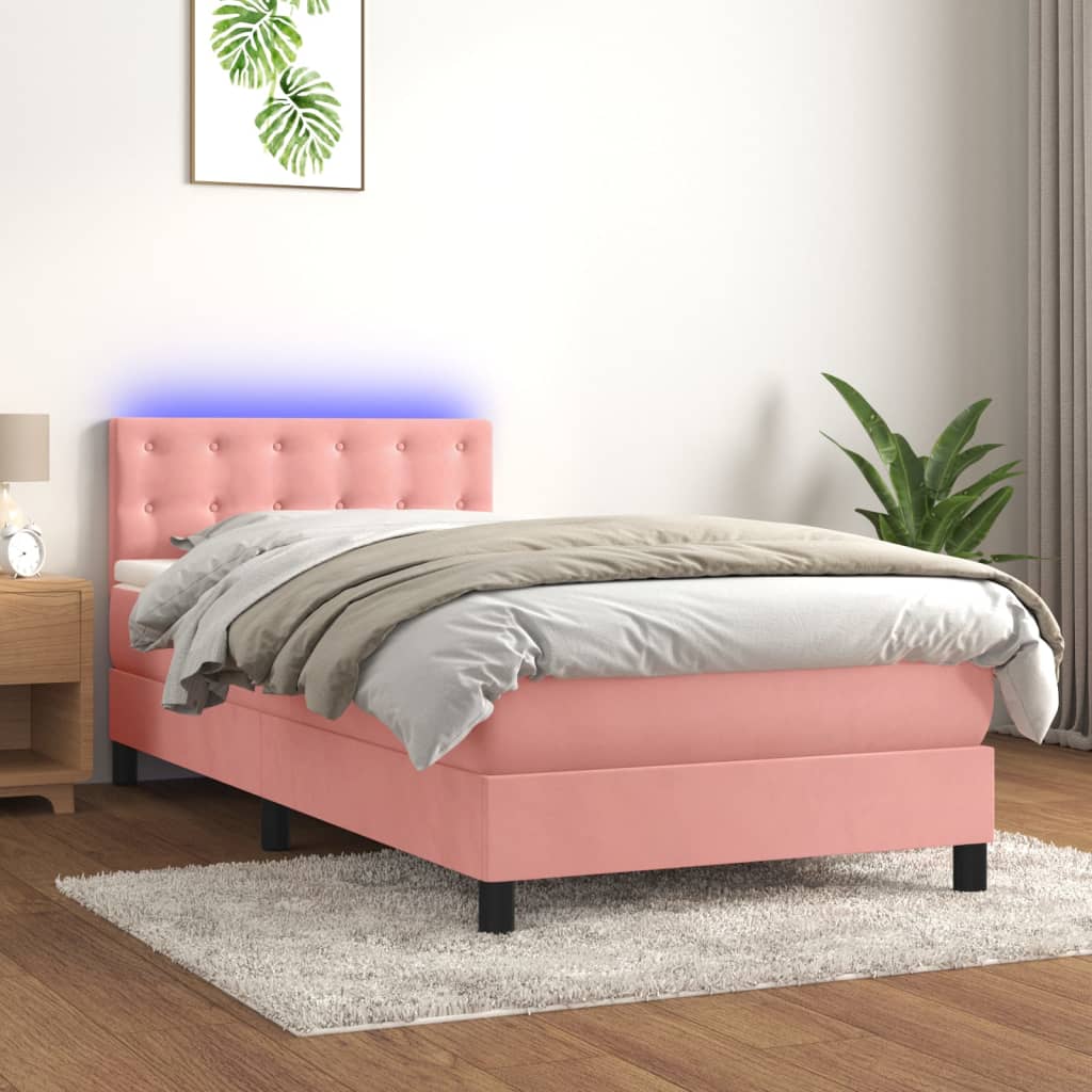 Letto a Molle con Materasso e LED-Struttura Letto con Materasso Rosa 90x190 cm in Velluto 214804