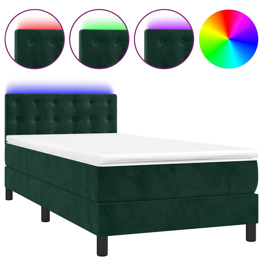 Letto a Molle con Materasso e LED-Struttura Letto con Materasso Verde Scuro 90x200cm Velluto 594264