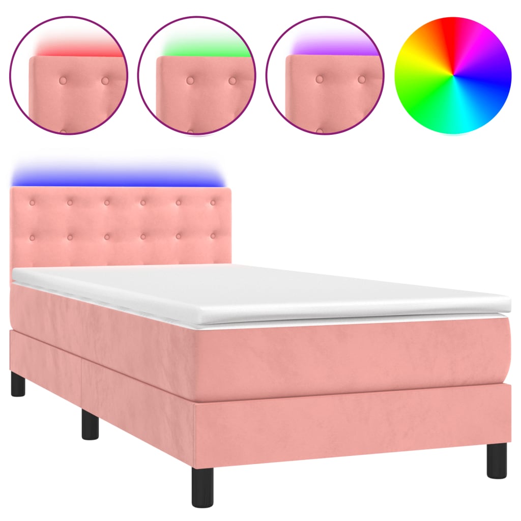 Letto a Molle con Materasso e LED Rosa 90x200 cm in Velluto 3134626