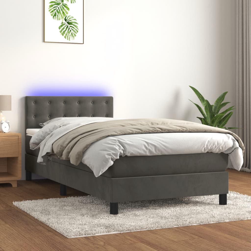 Letto a Molle con Materasso e LED-Struttura Letto con Materasso Grigio Scuro 100x200 cm 590957