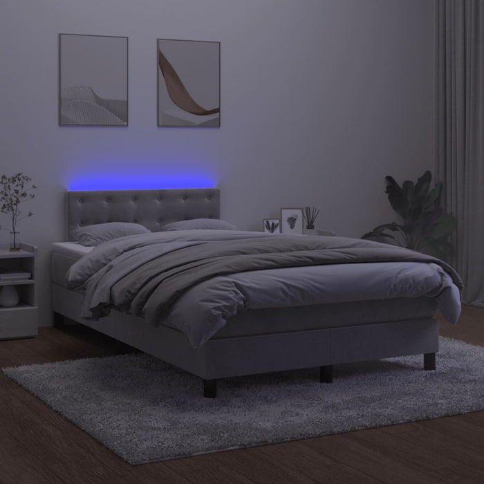 Letto a Molle Materasso e LED Grigio Chiaro 120x200 cm Velluto cod mxl 62979