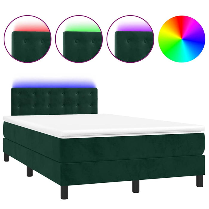 Letto a Molle con Materasso e LED Verde Scuro 120x200cm Velluto 3134636