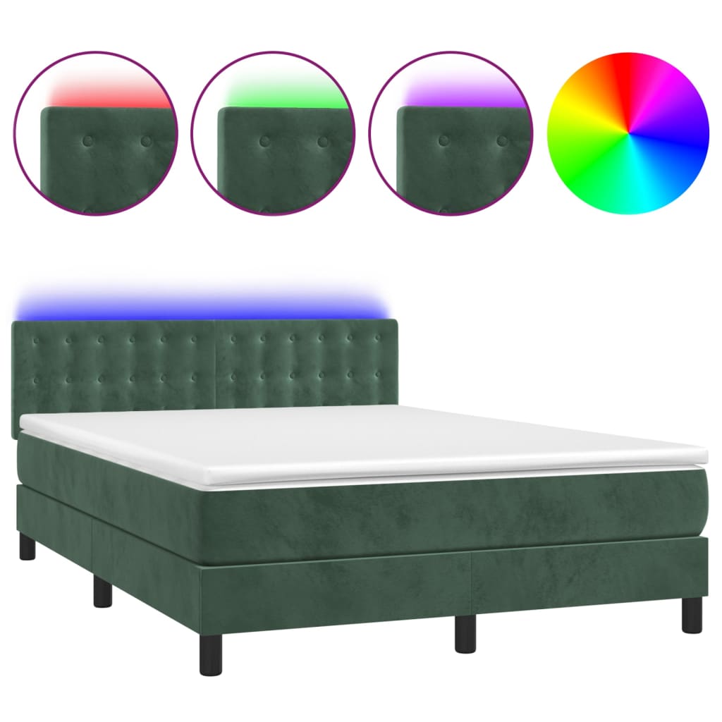 Letto a Molle con Materasso e LED Verde Scuro 140x190cm Vellutocod mxl 74934