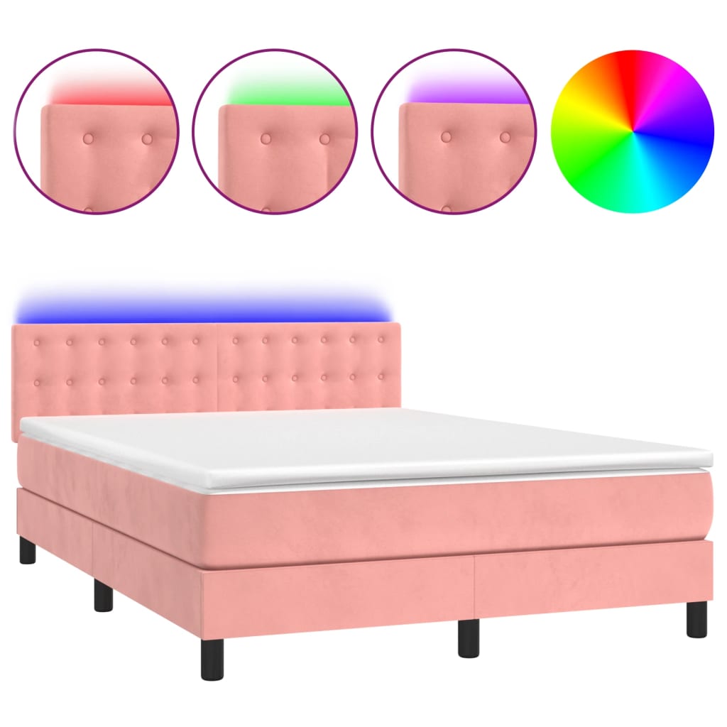Letto a Molle con Materasso e LED Rosa 140x190 cm in Velluto 3134644