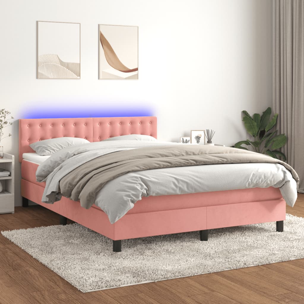 Letto a Molle con Materasso e LED Rosa 140x190 cm in Velluto 3134644