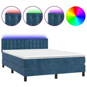Letto a Molle con Materasso e LED Blu Scuro 140x200 cm 3134649