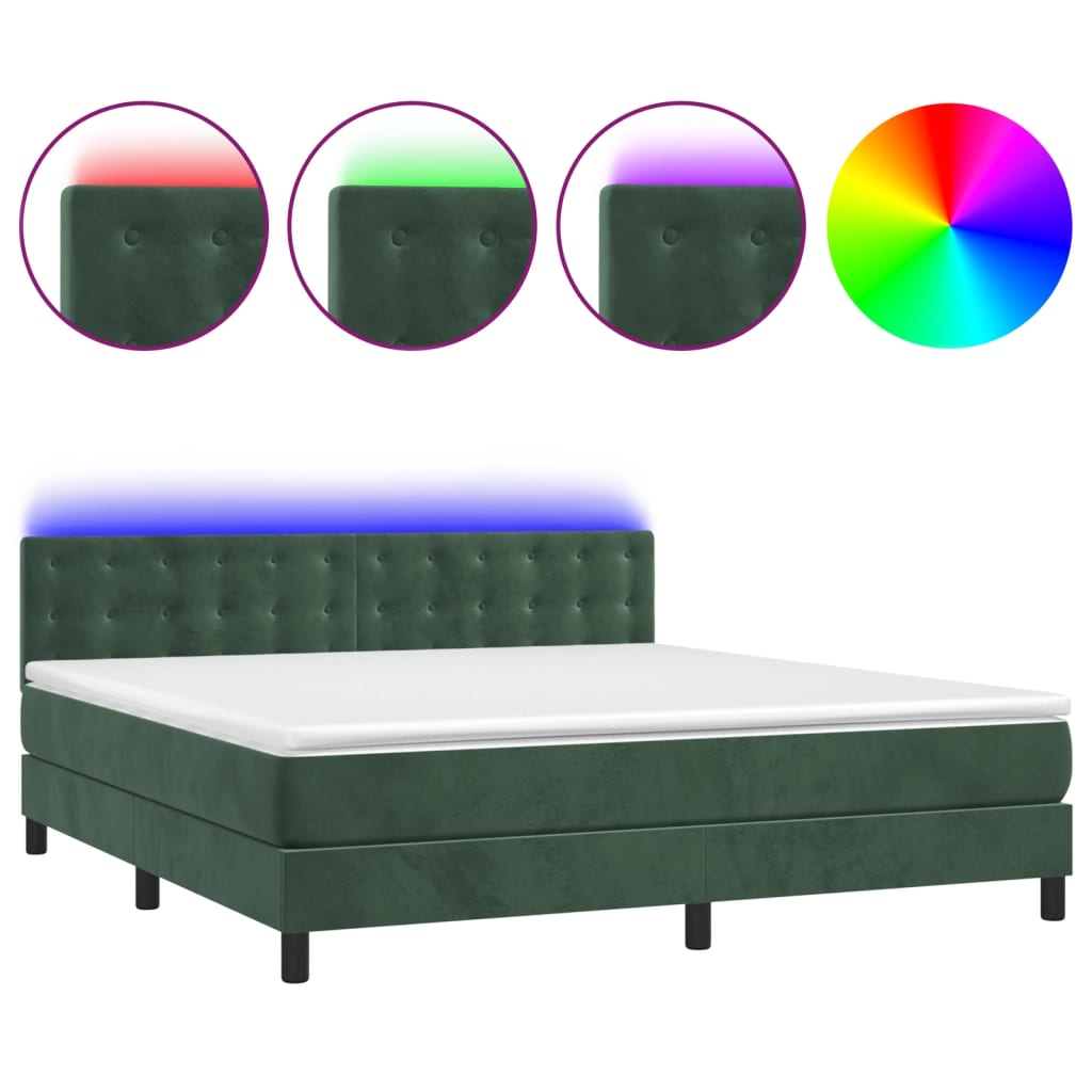 Letto a Molle con Materasso e LED Verde Scuro 160x200cm Velluto cod mxl 67727