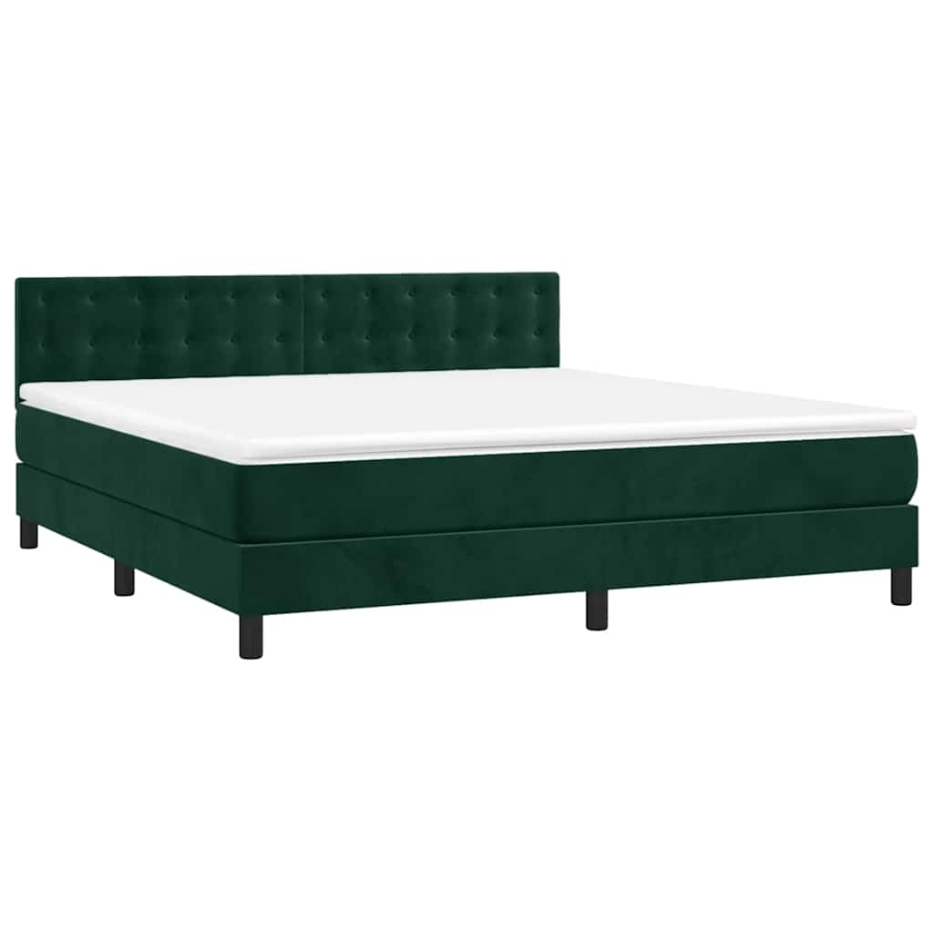 Letto a Molle con Materasso e LED Verde Scuro 160x200cm Velluto 3134654