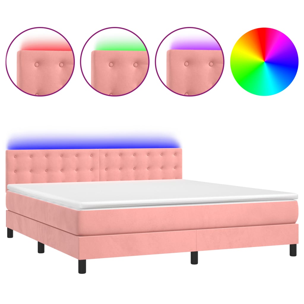Letto a Molle con Materasso e LED Rosa 160x200 cm in Velluto 3134656