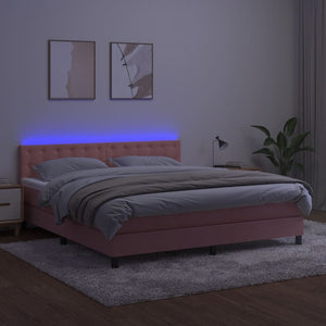 Letto a Molle con Materasso e LED Rosa 160x200 cm in Velluto 3134656
