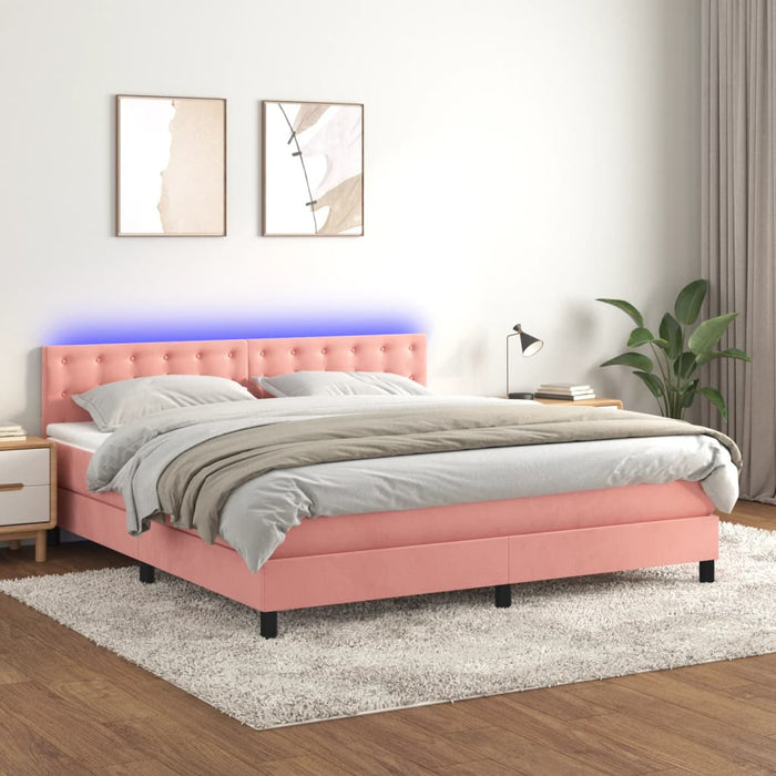 Letto a Molle con Materasso e LED Rosa 160x200 cm in Velluto 3134656