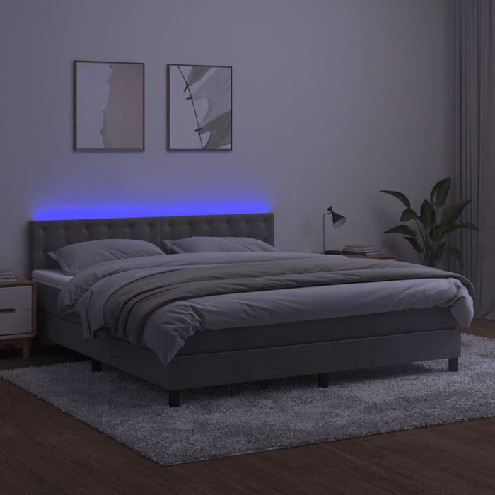 Letto a Molle Materasso e LED Grigio Chiaro 180x200 cm Velluto 3134657